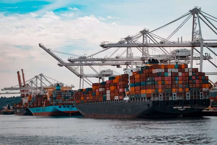 International port logistics terminal with cargo containers in Ahmedabad India